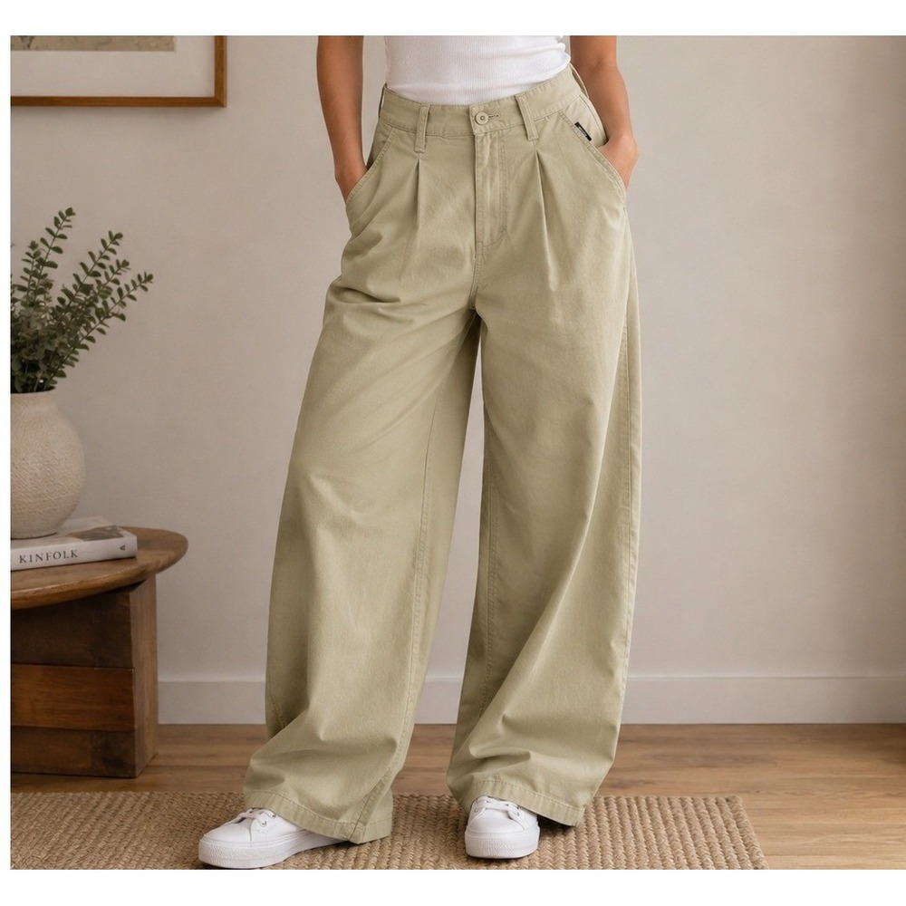 Vans Alder Relaxed Chino Pants Khaki Tan Pleated Wide Leg VN000GA0D3Z Size 24